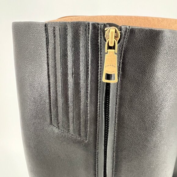 Coach Raquel Leather Tall Boots Size 9B Black Zip Closure Mid Heel CW985 - Picture 12 of 16